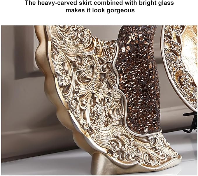 homary 3PCS Peacock Dancer Figurines Statue Vintage Romantic Resin Sculpture Set Decorative Ornaments for Office Desktop Bookshelf Decor, Gold