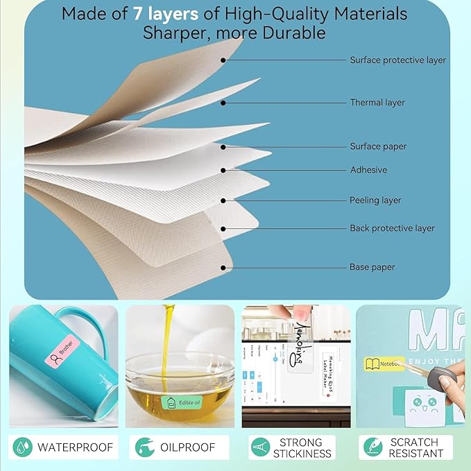 Label Maker Tape Refill 15mm 0.47 Standard Laminated Thermal Label Tape Replacement 0.59"×1.57"(15×40mm), 1650 Labels/10Rolls/Pack, High Definition Labeling Tape for Home Office School Hotel