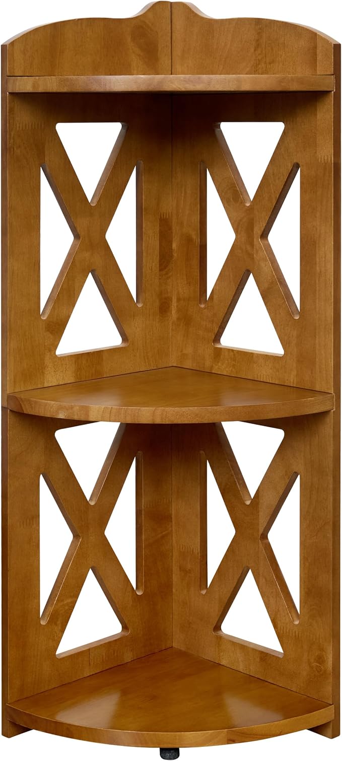 Corner Shelf Stand, Corner Bookshelf, Small Corner Shelves by Natural Wood, Plant Stand, Corner Bookcase for Living Room, Home Office, Bedroom, (Brown, 3 Tier X)