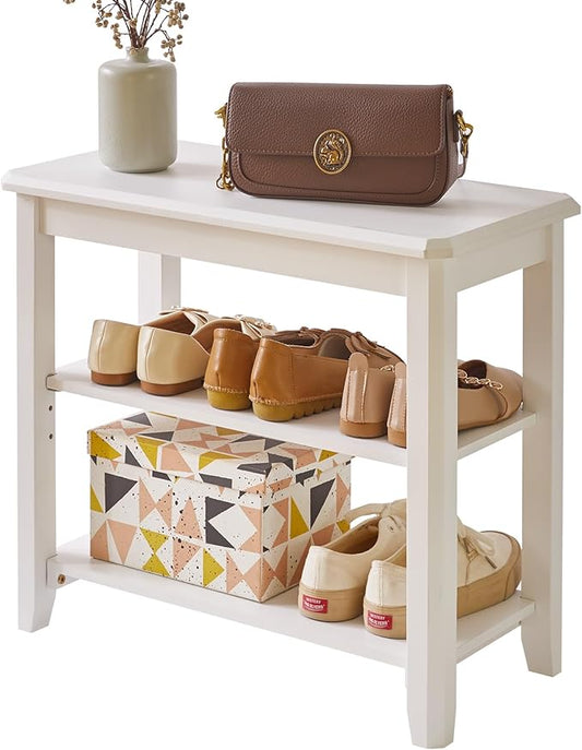 Wooden Shoe Bench, 3 Tier Organizer Entryway Bench Height Adjustable, Shoe Bench for Mudroom White YD-WD05W
