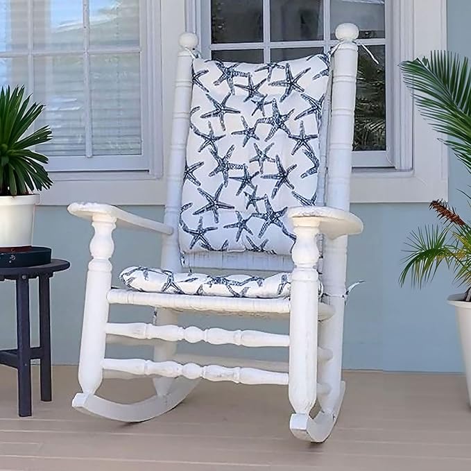 SS Starfish Navy Porch Rocker Cushions - Small - Indoor-Outdoor, Fade Resistant & Weather Reistant - Latex Foam Fill Rocking Chair Seat Cushion & Backrest Pad Set - Made in USA (Small - Blue)