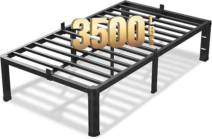 14 Inch Twin XL Bed Frame, 3500Lbs Heavy Duty Metal Platform with Round Corner Legs Mattress Slide Stopper, Steel Slat Support No Box Spring Needed, Noise Free, Non-Slip, Easy Assembly