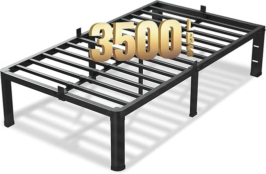 14 Inch Twin XL Bed Frame, 3500Lbs Heavy Duty Metal Platform with Round Corner Legs Mattress Slide Stopper, Steel Slat Support No Box Spring Needed, Noise Free, Non-Slip, Easy Assembly