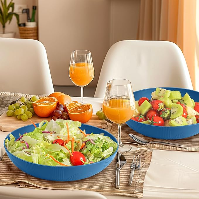 Homienly Wheat Straw Bowls, Salad Bowls, Serving Bowls for Kitchen, Camping, Picnic, Fruit, 60 OZ Large Capacity, Microwave and Dishwasher Safe, Set of 2 (Blue)