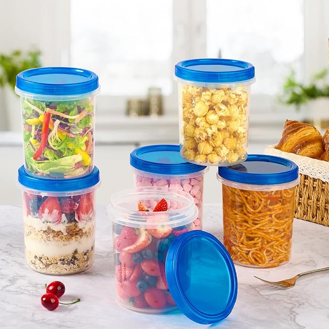 32 oz Freezer Storage Containers with Twist Top Lids, 6 Pack Reusable Meal Prep Containers Plastic Stackable Leakproof Food Storage Containers for Sauce Salad Leftover Oats