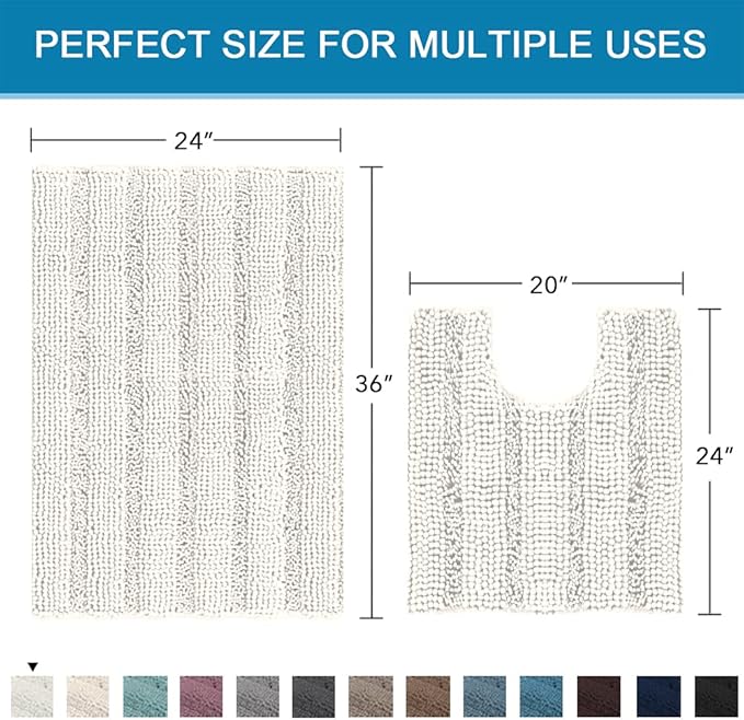 H.VERSAILTEX Bathroom Rugs Bath Rug Set 2 Piece Bathroom Contour Rug Toilet Mat Sets Non Slip Contour Bath Rug Ultra Thick Water Absorbent Striped Bath Mats Washable(36" x 24" Plus 20" x 24" U, Cream)