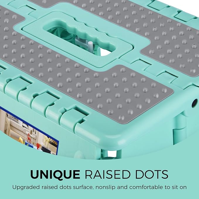 ACKO Folding Step Stool 13 Inch Stool Heavy Duty Plastic Foldable Step Stools for Kids, Stepping Stool with Handle, Folding Stool Suitable for Kitchen Hold Up to 300 LB (Teal 1PC)