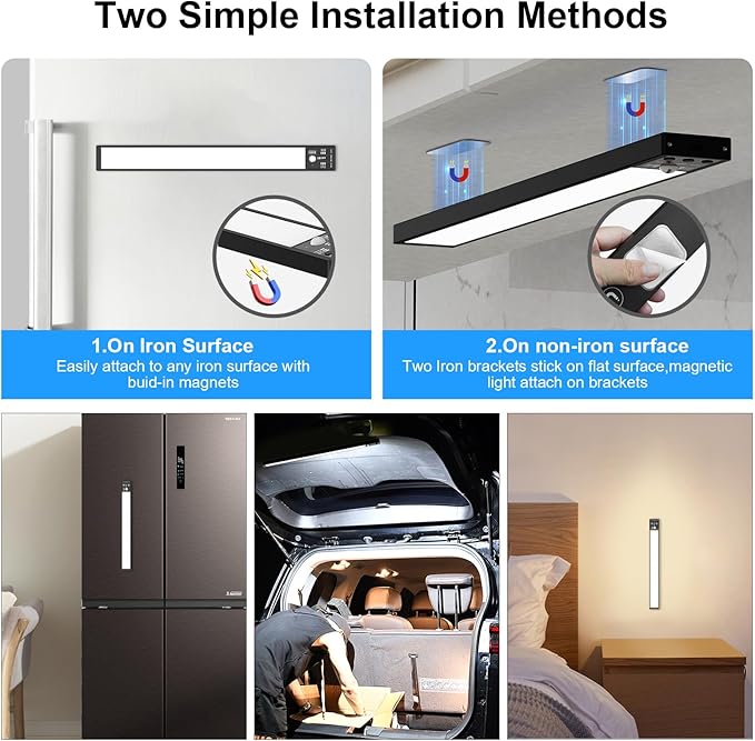 YELKO Under Cabine t Lights,12inch Rechargeable Motion Sensor Closet Light, 3200mAh Battery Operated Nightlights, Cordless Dimmable Motion Activated LED Lamp for Kitchen Wardrobe Cupboard