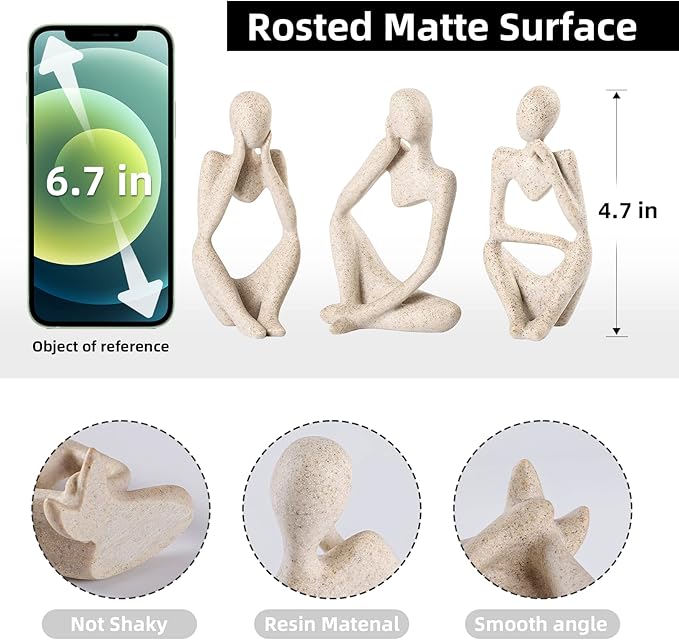 Thinker Statue Gold Decor Abstract Art Sculpture, Golden Resin Collectible Figurines for Home Living Room Office Shelf Decoration,Great Gifts Ideas (Sandstone)