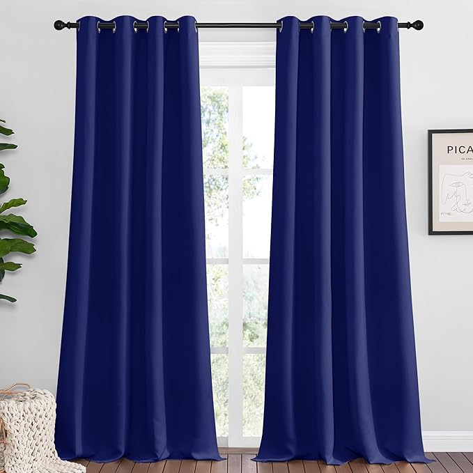 NICETOWN Navy Blue Blackout Curtains 96 inches Length for Living Room, 2 Panels, 55" Wide, Thermal Insulated Long Drapes for Large Window