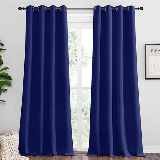 NICETOWN Navy Blue Blackout Curtains 96 inches Length for Living Room, 2 Panels, 55" Wide, Thermal Insulated Long Drapes for Large Window