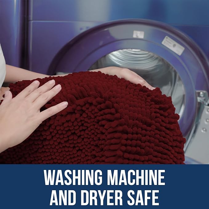 Muddy Mat Chenille Bathroom Rugs Quick Dry Microfiber Mats Non Slip Washable, Extra Thick, Soft and Highly Absorbent Bath Mats for Bathroom, Kitchen, and Shower Floor - Red XL 59"X35"