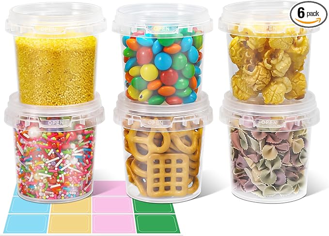 ASEVAT 5 oz 6 Pack Airtight Small Plastic Bucket with Lid, Mini Snack Buckets, Reusable Ice Cream Tub, Food Storage Container, Food Grade Freezer and Microwave Safe for Sauce, Soup