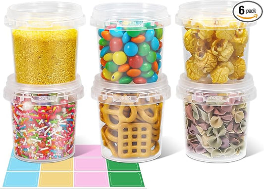 ASEVAT 5 oz 6 Pack Airtight Small Plastic Bucket with Lid, Mini Snack Buckets, Reusable Ice Cream Tub, Food Storage Container, Food Grade Freezer and Microwave Safe for Sauce, Soup