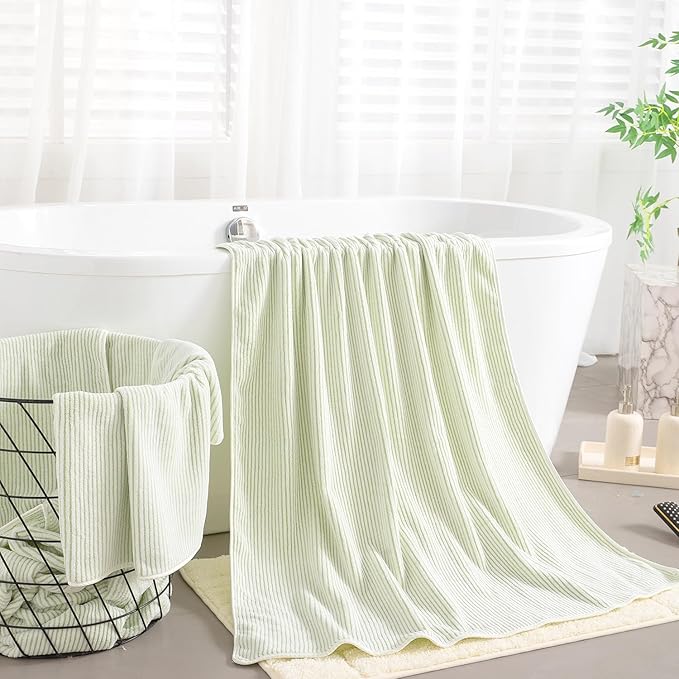 4 Piece Bath Towel Set 35"x70"Oversized Bath Towel for Bathroom Ultra Soft Fluffy Extra Large Bath Sheet Luxury Premium Bathroom Towel Highly Absorbent Quick Dry Shower Towel for Hotel Spa,Green White
