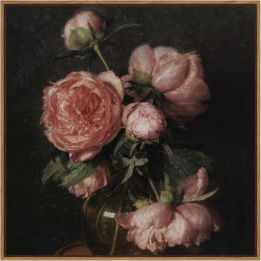 InSimSea Square Framed Canvas Wall Art, Farmhouse Prints Vintage Floral Flowers Peony Paintings Wall Decor Prints, Wall Art for Living Room, Bathroom, Office, Kitchen Home Decor 16"x16"