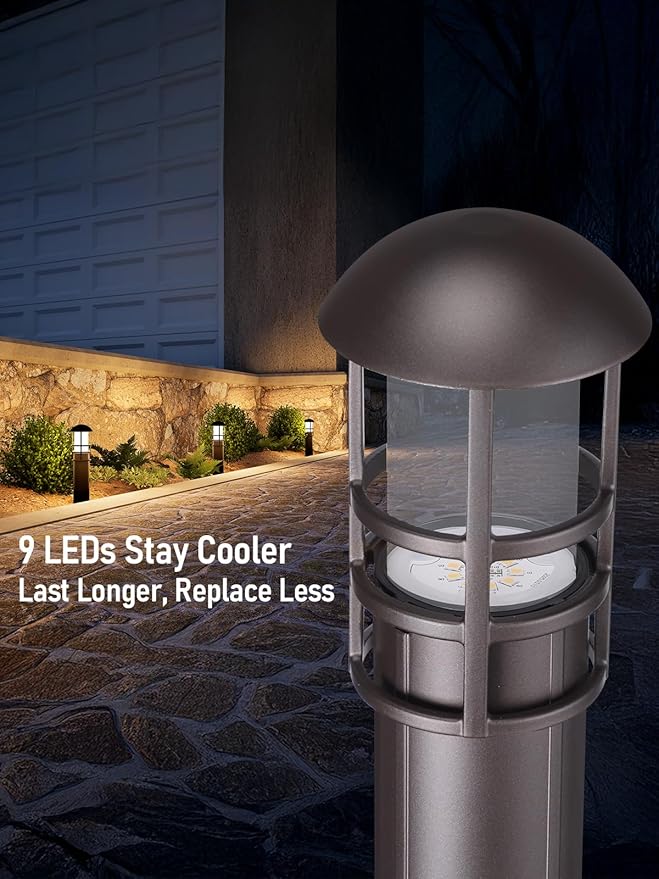 LEONLITE 12-Pack Low Voltage Landscape Pathway Lights 3W Landscape Lighting 12-24V LED Bollard Path Lights Wired CRI 90+ Aluminum Pathway Lighting for Walkway Yard Garden, ETL Listed, 3000K Warm White