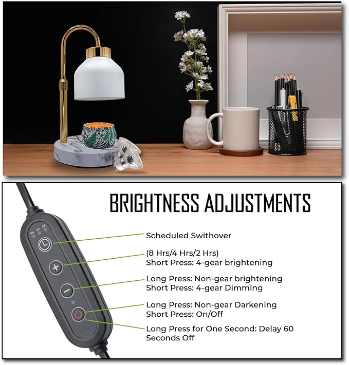 Adjustable Electric Candle Warmer Lamp with Timer -Safe & Dimmable Fragrance Diffuser for Wax Melting and Jar Candles -Modern Home Decor and Gift Idea