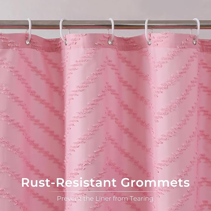 Pink Boho Shower Curtain Pretty Cute Shower Curtain Tufted Chervon Textured Modern Minimalist Striped Shower Curtains Pink, 72 x 72