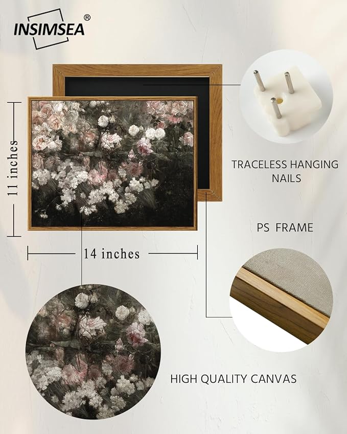 InSimSea Framed Canvas Wall Art Vintage Decor, Home Decor Garden in May Flower Wall Art Aesthetic Room, Rustic Wall Decorationfor Bedroom Living Room Bathroom Wall Art, 11"x14"