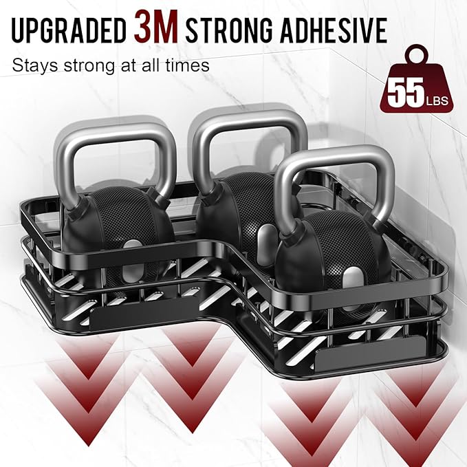 Large Capacity Shower Caddy, Heavy-Duty Adhesive Shower Organizers with Custom Aesthetic Design Soap, No Drilling Corner Shower Shelves, 5 Hooks for Bathroom Accessories - 3 Pack