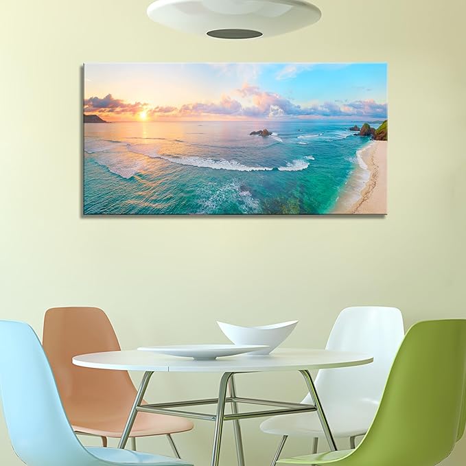 XXMWallArt FC3950 Tropical Beach Wall Art Blue Sea Sunset Natural Scenery Picture Print On Canvas Seascape Canvas Print Artwork for Living Room Bedroom Kitchen Home and Office Wall Decor