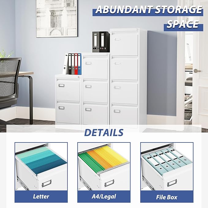 4 Drawer File Cabinet, Filing Cabinets for Home Office, Metal Vertical File Storage Cabinet with Lock, Locking File Cabinet for A4 Legal/Letter, 15" W x 17.7" D x 50.1" H, Assembly Required