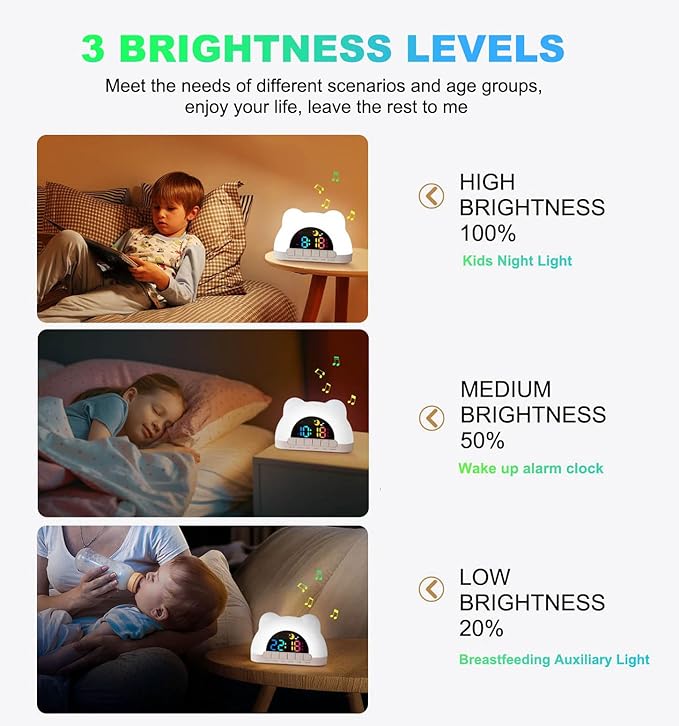 Alarm Clock for Kids, Ok to Wake Clock with Green Light Red Light, Children's Sleep Trainer,10 Ringtones,3 Brightness, Dual Alarms, Digital Alarm Clock for Adults Boy Girl Toddler Bedroom
