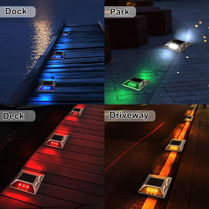 Aolyty Solar Dock Lights - IP68 Waterproof Outdoor Warning Step Lights, Reflective Road Marker for Sidewalk, Stair, Garden Pathway, Walkway (4 Pack, Blue)