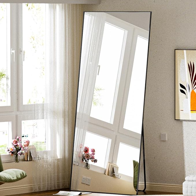 BEAUTYPEAK Full Length Mirror, 71"x26" Standing Hanging or Leaning Against Wall Floor Mirrors Body Dressing Wall-Mounted for Living Room, Bedroom with Aluminum Alloy Thin Frame, Black