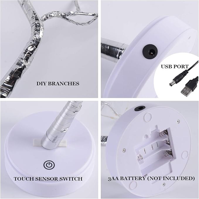 20" 108 LED Tabletop Bonsai Tree Light, Sparkly Fairy Spirit Tree Lights, Battery/USB Operated, DIY Artificial Tree Lamp for Bedroom Desktop Christmas Indoor Decoration Lights (Colorful)