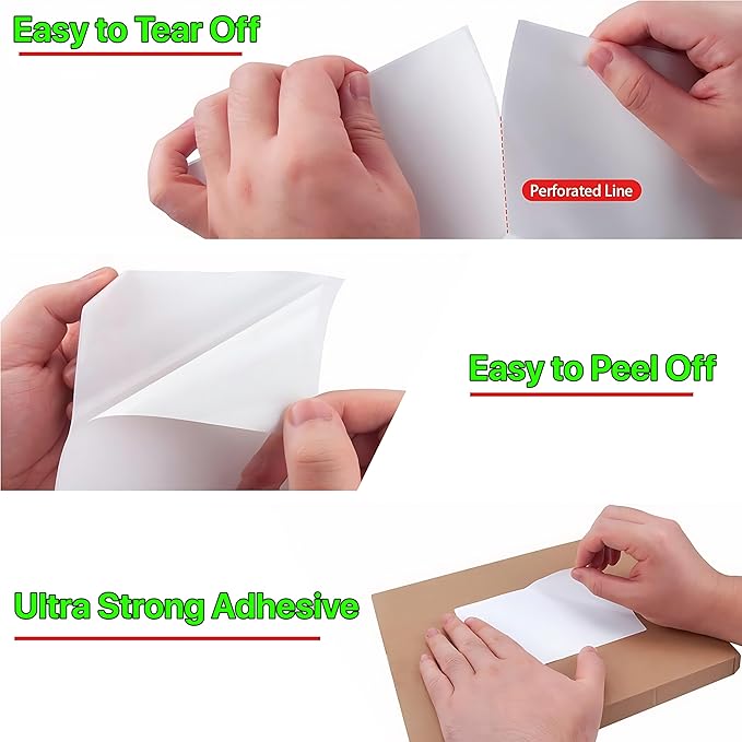 Fanfold [4 x 6 inch] x [500 Labels] Thermal Stack Direct White Strong Adhesive Perforated Postage Shipping Printer Compatible with Zebra SNBC Epson Rollo (500 Labels, Fanfold)