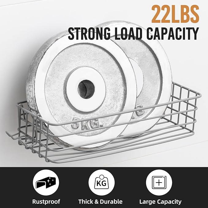 LEVERLOC Shower Caddy Suction Cup, 2 Pack Shelves for Inside with Hooks and Soap Holder, NO-Drilling Bathroom Holder, Rustproof Meatl Bathroom Organizer, Grey