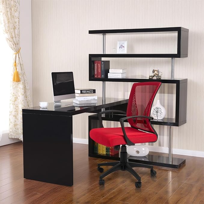 Furmax Office Chair Ergonomic Computer Desk Mesh Chair Mid Back Swivel Lumbar Support with Armrest (2, Red)