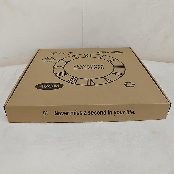 Maxstar Wall Clock Battery Operated,Silent Non-Ticking Modern Rustic Metal Round Clocks Small for Living Room/Bedroom/Office/Kitchen/Farmhouse Home Decor-16 Inch(Yellow-Wood)