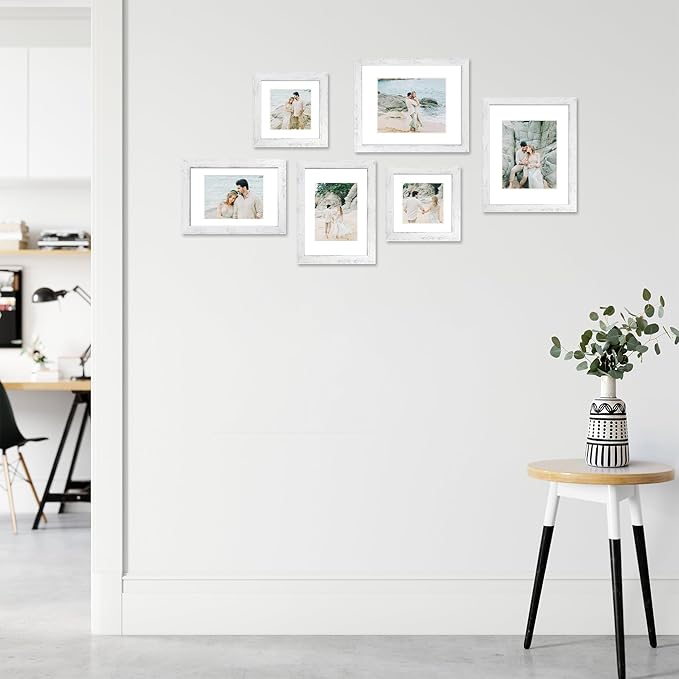 8x12 Picture Frame Set of 4 with High Definition Glass, Distressed White Frame Display 6x8 Picture with Mat or 8 x 12 Without Mat, Wood Rustic Photo Frames for Tabletop and Wall Mounting