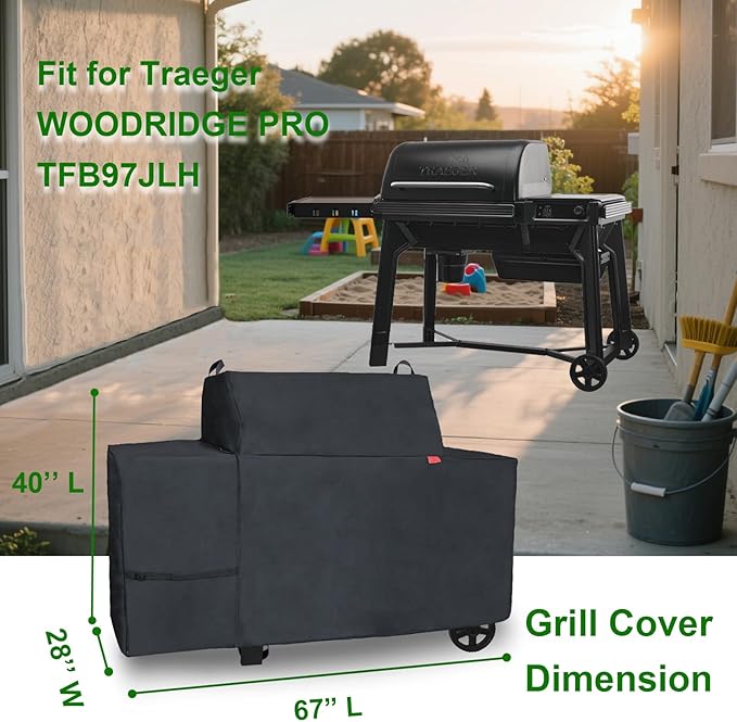 Grill Cover Fits Traeger Grills Woodridge Pro Electric Wood Pellet Grill and Smoker TFB97JLH,Outdoor Full-Length Heavy Duty Waterproof 600D Cover Compared to Traeger BAC776