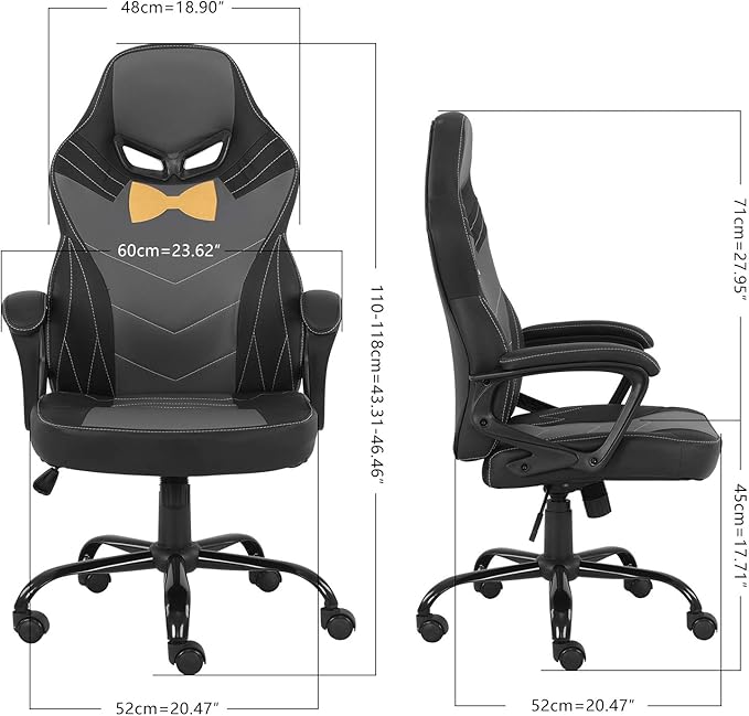Modern-Depo Ergonomic Gaming Chair for Teenagers Juniors, High Back Swivel Racing Computer Chair, Height Adjustable Gaming Chair, Soft Padded Armrest, Black Grey