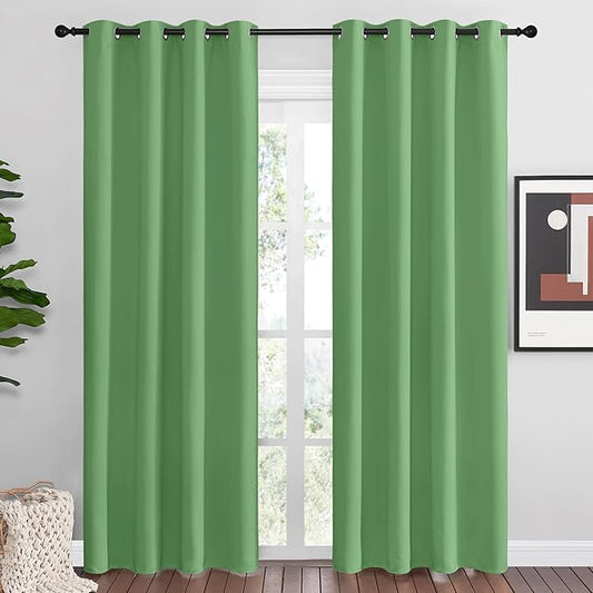 NICETOWN Froest Green Blackout Curtains 86 inches Length for Living Room, 2 Panels, 55" Wide, Thermal Insulated Long Drapes for Large Window