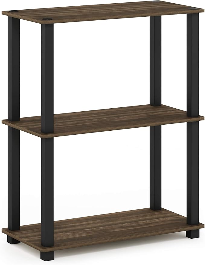 Furinno Turn-S-Tube 3-Tier Compact Multipurpose Shelf Display Rack with Square Tube, Columbia Walnut/Black