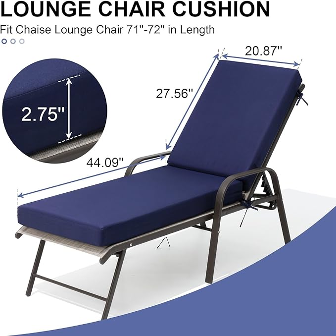 Crestlive Products Chaise Lounge Cushions Outdoor Set of 2, 72x21 Inch, Water Resistant Lounge Chair Cushions for Outdoor Furniture, Patio Cushions for Pool, Lawn, Deck, Navy