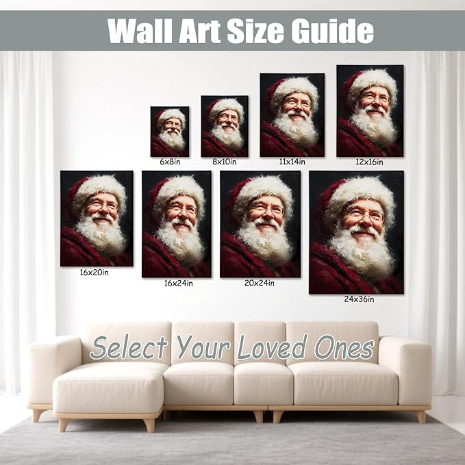 Vintage Santa Claus Portrait Christmas Canvas Wall Art - Victorian Style Framed Canvas Prints for Living Room & Bedroom, Classic Christmas Wall Decor, Christmas Gifts & Winter Decor