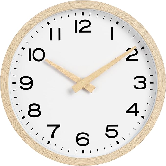 AKCISOT Wall Clock 14 Inch,Boho Large Wall Clocks Battery Operated Non Ticking,Big Silent Modern Clock Decorative for Living Room,Bedroom,Office,Home(Wood Grain)