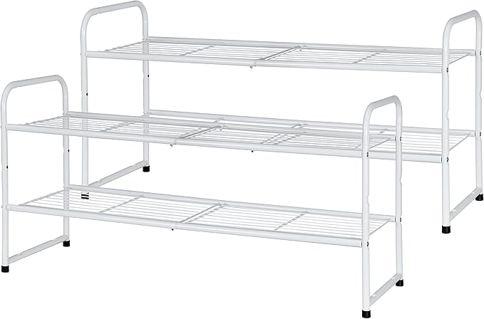 SUFAUY 2 Pack 2-Tier 33" Wide Shoe Rack, Shoe Shelf Storage Organizer for Entryway, Extra Large Capacity, Bedroom Footwear Organizer, Wire Grid, White