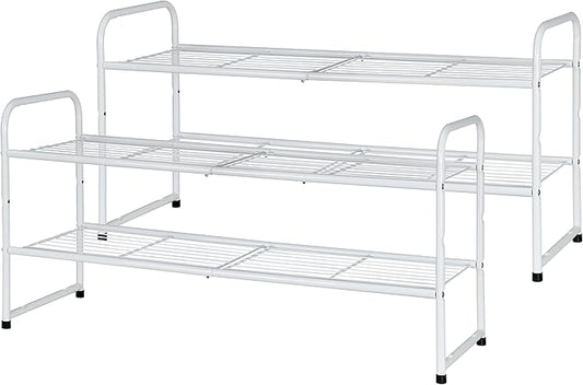 SUFAUY 2 Pack 2-Tier 33" Wide Shoe Rack, Shoe Shelf Storage Organizer for Entryway, Extra Large Capacity, Bedroom Footwear Organizer, Wire Grid, White