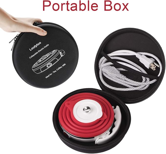 Ultrathin Upgraded Food Grade Silicone Travel Foldable Electric Kettle Boil Dry Protection Portable with Dual Voltage and Separable Power Cord,555ML 110-220V US Plug