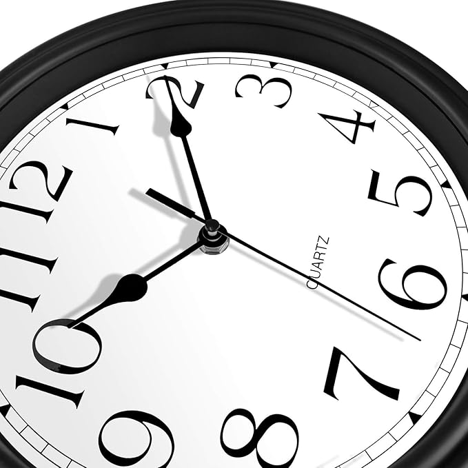 Foxtop Silent Non-Ticking Round Classic Clock Retro Quartz Decorative Battery Operated Wall Clock for Living Room Kitchen Home Office (12 Inch, Black)
