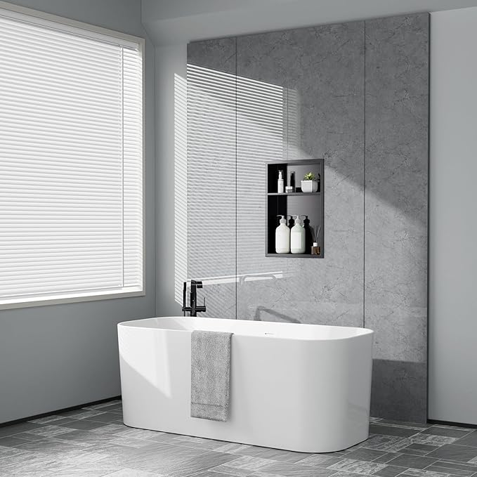 12" x 18" Stainless Steel Shower Niche – Recessed 2-Tier Shower Shelf, 12"x12" Upper & 12"x6" Lower Storage, Modern Bathroom Wall Niche (Black)