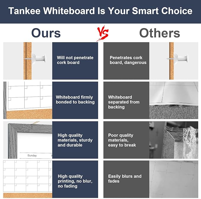 Calendar Whiteboard for Wall, 17x13 Inches Dry Erase Calendar Cork Board Combo, Magnetic Monthly White Board with Wood Framed, Hanging Dry Erase Board for Home Kitchen Office Planner Memo