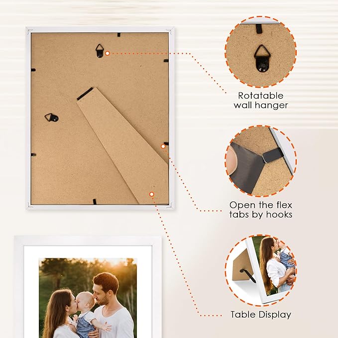 FIXSMITH 8x10 Picture Frame Bulk-6 Pack, Photo Frame with HD Plexiglass, Display Pictures 5x7 with Mat or 8x10 Without Mat, White Picture Frames Collage Wall Decor, Wall & Tabletop Picture Frames